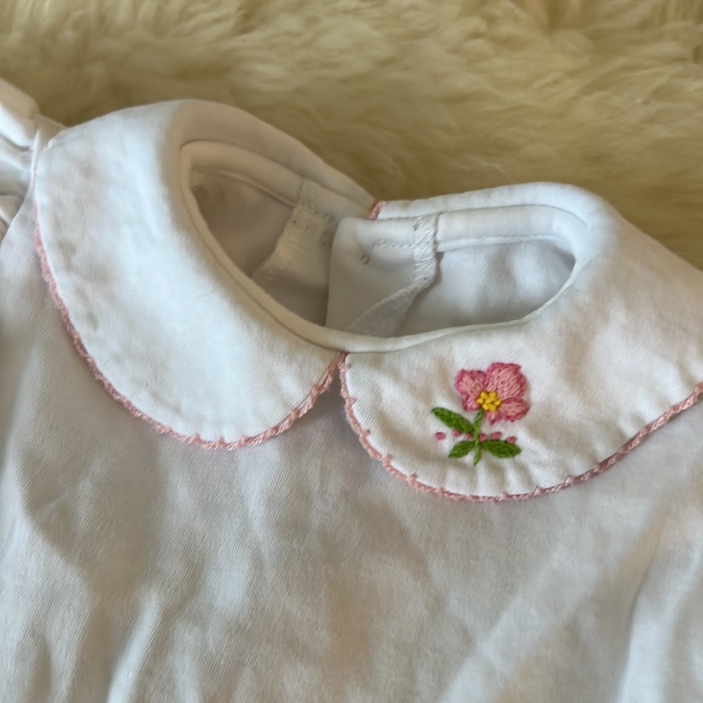 Baby Sen Flower Embroidered Pink/White Peter Pan Collared Blouse Size 9 Months